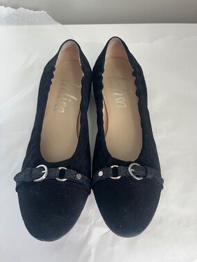 Lalisa Black Suede Ballet Flats with Buckle Trim